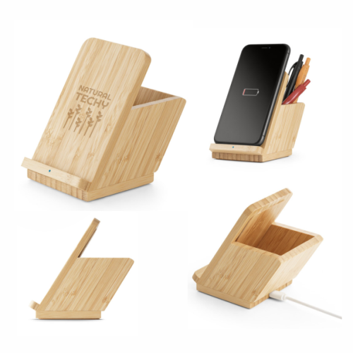 Carregador wireless super-rápido em bambu 